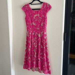 Women’s pink and hope lace dress from Anthropologie
